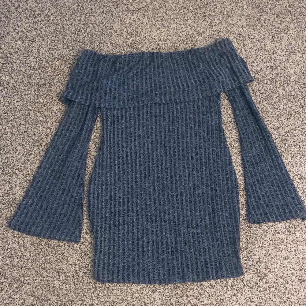Elegant gray Off-Shoulder Sweater dress